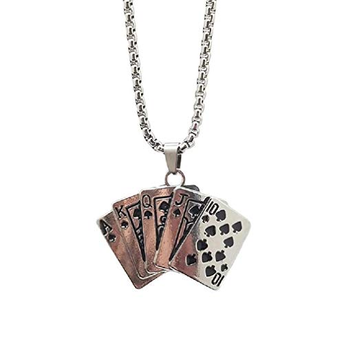 Collier avec pendentif de cartes de poker Spades Royal Flush au design masculin et finitions rock