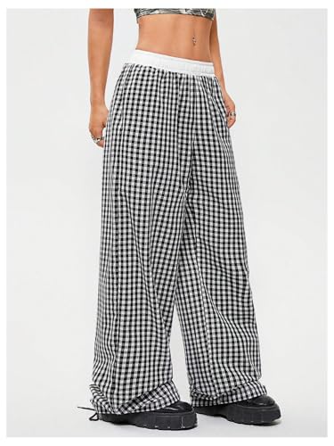 Image of RoseSeek Women's Letter Leopard Print Y2K Straight Elastic Waist Leg Pants