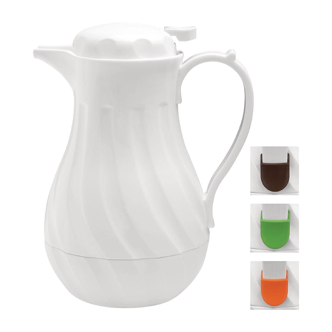 Olympia isolierte Wirbelkanne 2 Liter/70 oz, weiß, Material: ABS, Daumenhebelmechanismus für kontrolliertes Ausgießen, Kanne für heiße und kalte Getränke, GL971