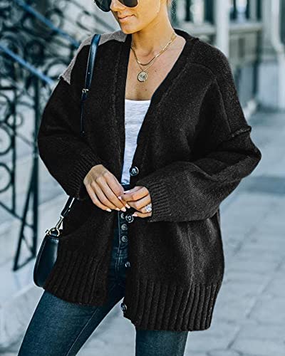 Kaxindeb Womens Color Block Skull Cardigans Long Sleeve Open Front Button Down Oversized Chunky Knit Sweater Coats Black #TOP1