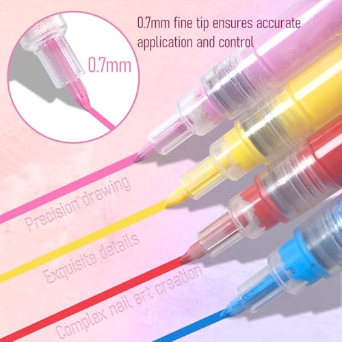 Image of 12 Color Nail Art Pens, 0.7 MM Nail Art Markers Nail Polish Pens Set Drawing Nail Paint Pens, Waterproof and Quick-drying Nail for DIY Design Manicure Design Tools