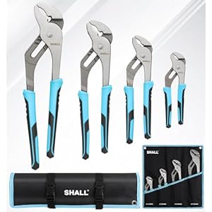 SHALL 4-Piece Groove Joint Pliers Set, 12/10/8/6 Inch Adjustable Water Pump Pliers with Cushion grip, Tongue and Groove Pliers w/Tool Roll Bag for Home Repair, Plumbing, Gripping, Nuts, Bolts