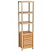 HOMCOM Mobile Alto Bagno/Terrazzo, Scaffale a Torre in Bambù 4 Ripiani + Armadietto con Anta, 36x33x140cm, Color Legno