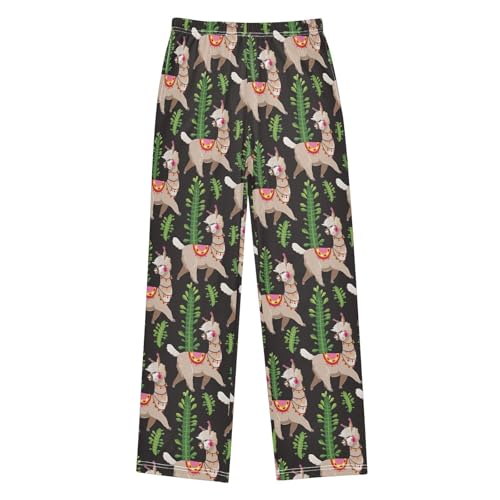 ZZXXB Alpaca Llama Cactus Succulent Boys Long Pants Soft Trousers Elastic Waist Kids Lounge Bottoms with Pockets S-XL