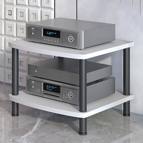 Image of Modern AV Media Stand, 3-Tier Stereo Cabinet with Carbon Steel Frame, Wooden Storage for TV, DVD Players & Accessories(White,2 Tier 60x54x44CM)