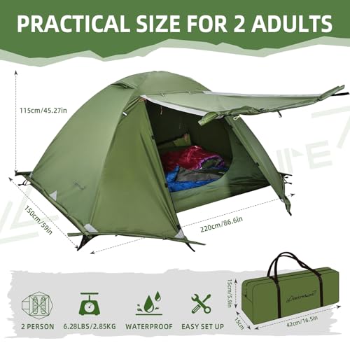 Clostnature Lightweight Backpacking Tent - 2 Person 4 Season Ultralight Waterproof Camping Tent, Large Size Easy Setup Tent for Winter, Cold Weather, Family, Outdoor, Hiking and Mountaineering - Image 2