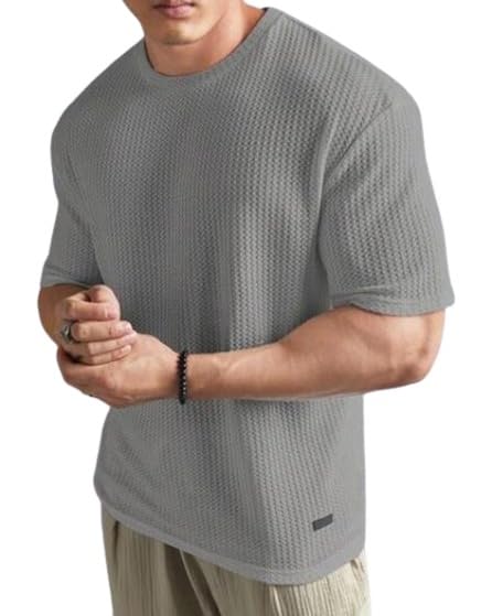Image of Streetwear Dot Waffle Popcorn Round Neck Cotton Tshirt for Men