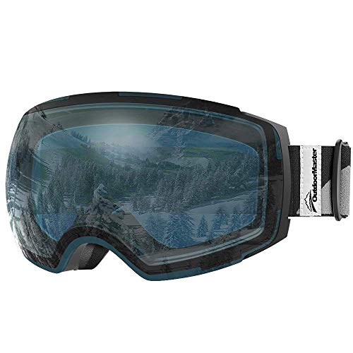 OutdoorMaster Ski Goggles PRO - Frameless, Interchangeable Lens 100% UV400 Protection Snow Goggles for Men & Women ( Black Frame VLT 60% L.Blue Lens and Free Protective Case )