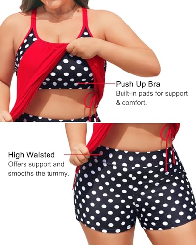 Image of Holipick Plus Size Tankini Swimsuits for Women Two Piece Tummy Control Bathing Suit Blouson Tankini Top with Shorts