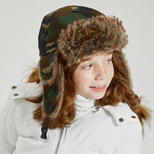 Image of Faux Fur Safety Reflective Plain Plaid Aviator Trapper Hat Snow Ski Trooper Winter Cap
