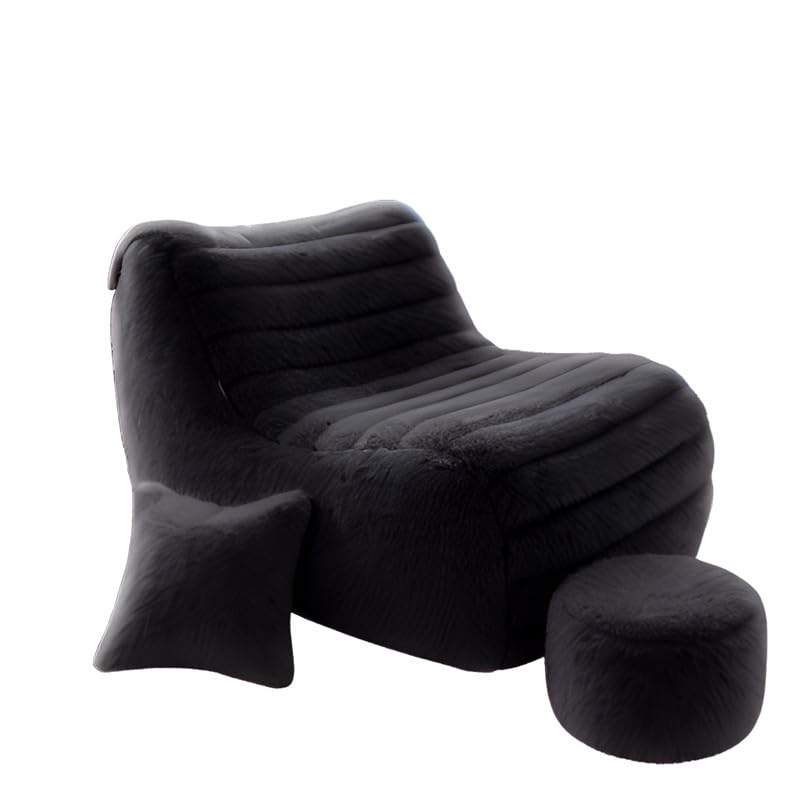 Image of Biggie Bean Bag Chair with Beans Filled 5XL Elegenza Chair-Laziness Pro Max-Crafted for Comfort-Styled for Elegance with Free Cushion & Footrest (Matching Color : Soft Fur Black)