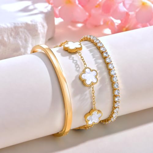 3 PC, Stackable Floral Gold Bracelets - image 4