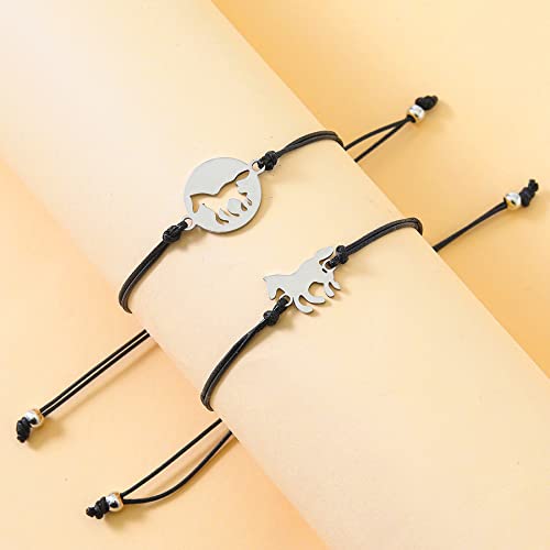 Image of NIQIPOK Back to School Bracelet Mommy and Me Matching Heart Wish Bracelets Set for Mother Daughter Kindergarten Bracelet,Adjustable First Day of School Bracelets Jewelry(Horse)