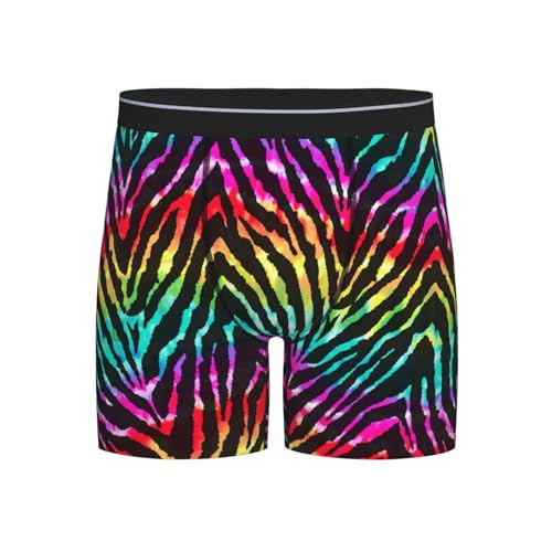 Zebra Print Rainbow Zigzag Bright Men'S Long Leg Boxer Briefs Soft Breathable Quick Dry Underwear