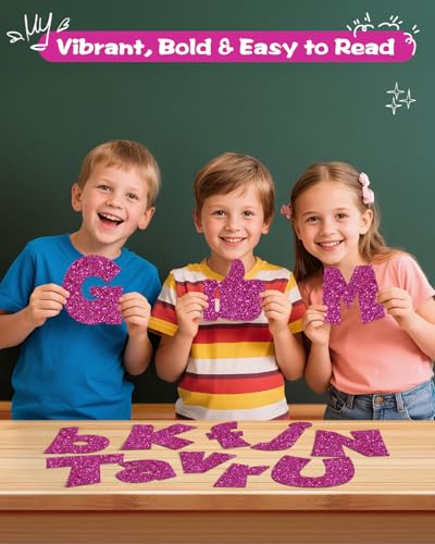 Image of 249 Pcs Glitter Bulletin Board Letters, Numbers and Punctuation 4 Inch | Cut Out Letters for Bulletin Board Decorations, Poster Board Letters Alphabet Cutouts for Classroom Wall Decor (Hot Pink)