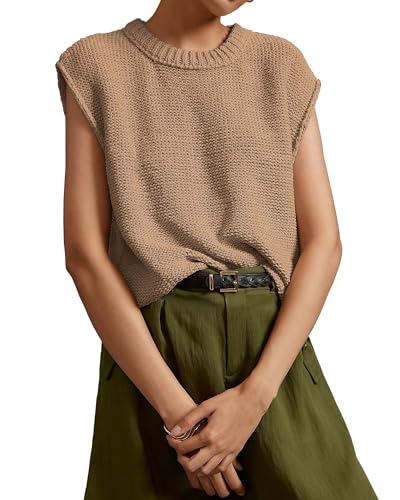 Locachy Women's Vintage Crew Neck Sweater Vest Casual Cropped Sleeveless Knit Pullover Top