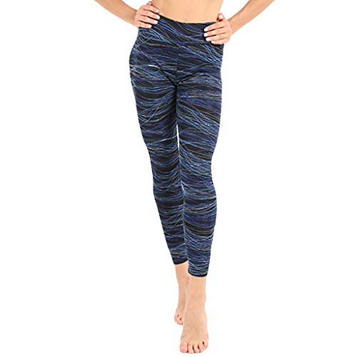 MRULIC Yoga Pants Women's Line Print Running Capris Autumn and Winter Fashion Workout Pant Comfortable High Waist Hips Sports Trousers Casual Sports Leggings (Blue,L)
