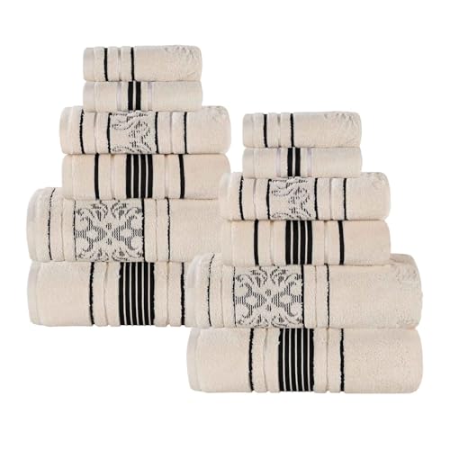 Superior Juego de 12 toallas florales de algodón surtidas, incluye 4 toallas de baño, 4 toallas de mano, 4 toallas faciales/cara, secado rápido, artículos esenciales para el hogar, ducha, spa, toallas