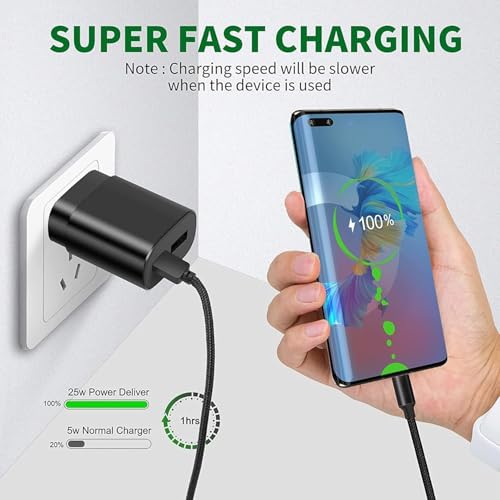 Image of 25W Type C Charger Compatible with Samsung A16 /M05 /A05 /A35 /M35 /F05 /M15, F15 /A15 /A14 /M14 /F14 /A34 /M34 /F34 /S24 Ultra, S23 /S23 fe /Z fold /flip /6 /5 /4 /3, Fast Charger for Phones & Tab Type C Adapter, Black