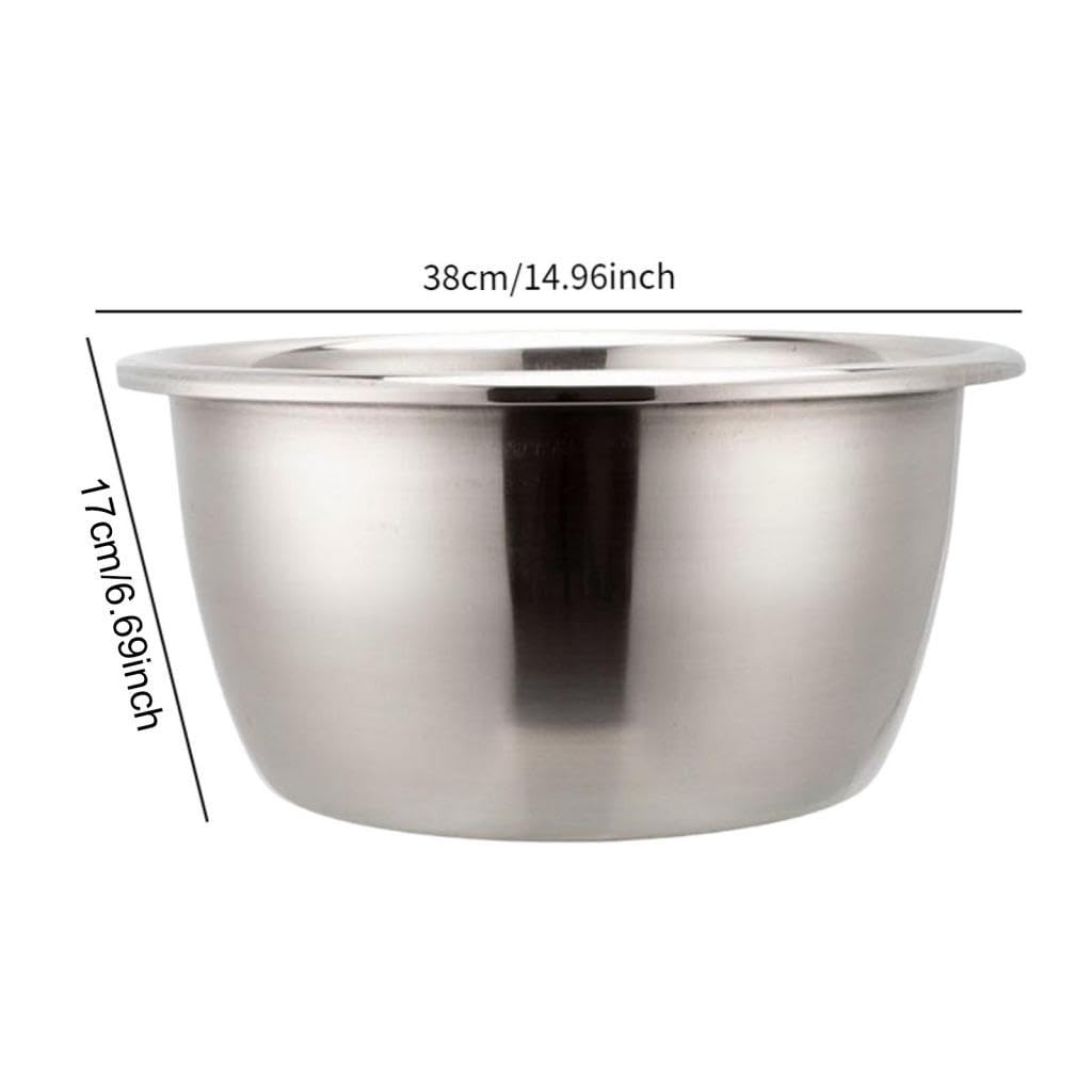 Rührschüssel Aus Edelstahl, Runder Behälter, Küchenschüssel mit Verstärkter Struktur, Geeignet für Die Zubereitung von Rezepten (YC), 38CM