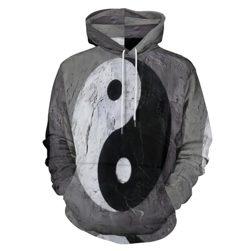 Pullover homme yin yang 3D imprimé rétro avec grande poche kangourou