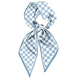 Zewurtuw Scarf Silk Feeling Hair Head Long Neck Satin Fashion Scarfs for Bag Decoration Women Girls Cute Aesthetic 59 * 6.7”-Blue Checkered