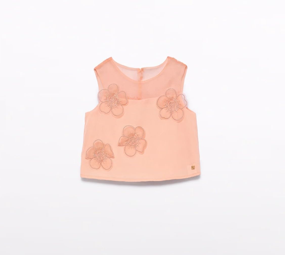 Completo cerimonia Abel & Lula con pantalone, top e giacchina chiffon e voile salmone ragazza 8 anni - 128 cm
