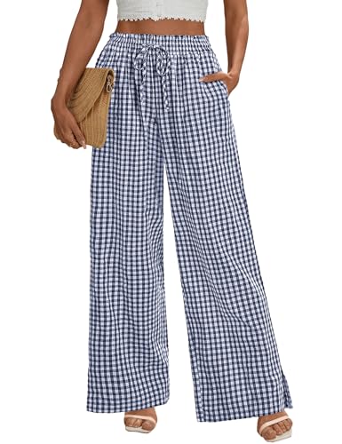 Pantalon Palazzo femme taille haute à cordon de serrage élastique et poches latérales
