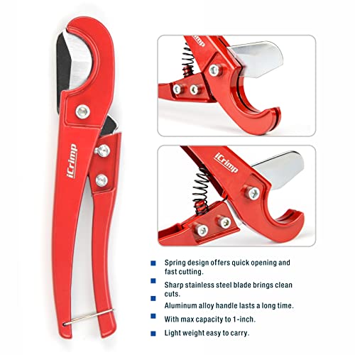 Icrimp Mini Pex Pipe Quick Cinch Tool Set For Stainless Steel Clamp From 3/8-Inch To 1-Inch-With Pex Cutter,20Pcs 1/2-Inch And 10Pcs 3/4-Inch Stainless Steel Clamps Included #TOP5