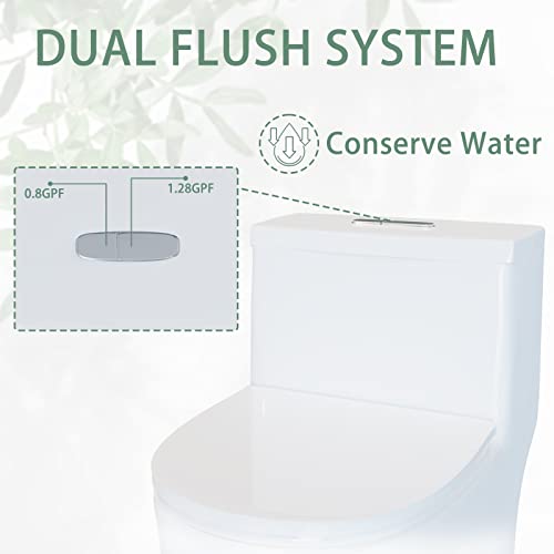 Simple Project Elongated One Piece Toilet For Small Bathroom Space, With Soft Closing Seat & Dual-flush System | 16.5\'\' Compact Modern White One Piece Toilet (Pre-installed)