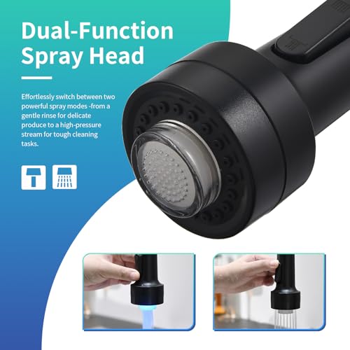 Image of GIMILI Commercial Kitchen Sink Faucet,Single Handle Solid Brass Pull Down Sprayer Spring Matte Black Kitchen Faucet with LED Light