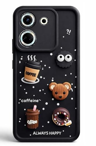 Image of Bintage Cute Fun Taddy| 3D Ball Bear| Donut| Coffee Rubber Case Full Body & Camera Protection Back Cover Compatible for Tecno Camon 20 4G - Black