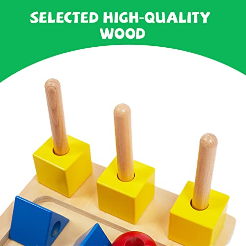 Image of Montessori Toys for 1 2 3 Years Old - 3 Colored Cubes on Wooden Peg Toys, Baby Game for Color Recognition Shape Sorter, Montessori Materials Wooden Sorting and Stacking Toys for Boys and Girls Gift