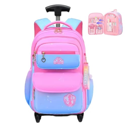 Mochila Escolar De Rodinhas carrinho Juvenil feminina e masculina menino e menina (carrinho, Azul com Rosa)