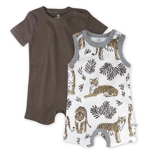 Image of HonestBaby Short Sleeve and Tank Romper 100% Organic Cotton for Infant Baby and Toddler Boys