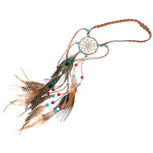 FRCOLOR Diadema de Plumas de Pavo Real Tocado de Plumas con Cuentas...