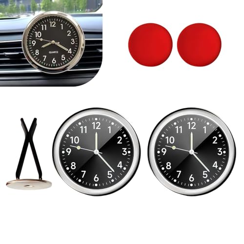 Fiknonk 2 Pack Mini Car Clocks 1.57 Inch Luminous Analog Dashboard Clock with Adhesive and Car Vent Clips Alloy Metal Vent Car Watch Universal for Most Cars Trucks SUVs(Black)