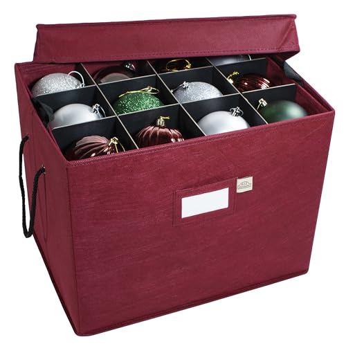 612 Vermont Christmas Ornament Storage Box with Adjustable Acid-Free Dividers, 3 Removable Trays with Handles, 17 Inch x 13 Inch x 13 Inch, Holds 36-4 Inch Ornaments