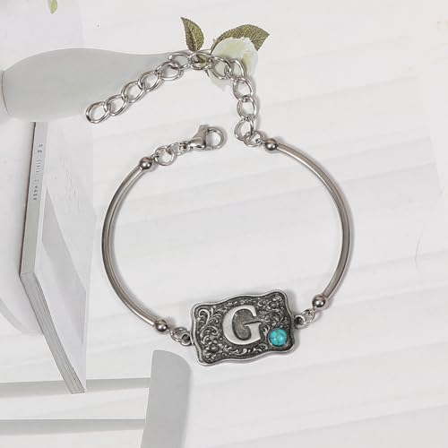 Image of Belt Buckle Bracelet Initial Letter A-Z Bracelets Western Cow Tag Bracelet Belt Buckle Necklace Western Style Initial Letter Pendant Necklace