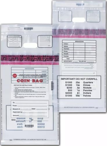 Large Heavy Duty Coin Deposit Bag, Size 20 x 12, 100 Bags, Clear
