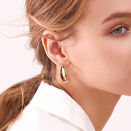 Chunky Gold Hoop Earrings for Women, Lightweight Teardrop Hoops Earrings with 18K Real Gold Plated, Hypoallergenic Earrings Waterdrop Hollow Open Jewelry for Women2