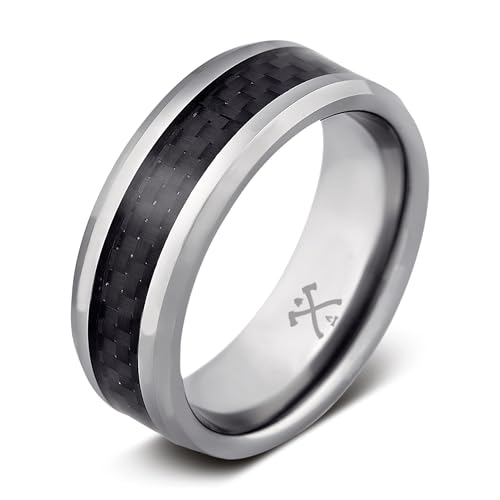 Manly Bands Men's 8mm Tungsten with Carbon Fiber Inlay Ring - The Overlord - Size 9