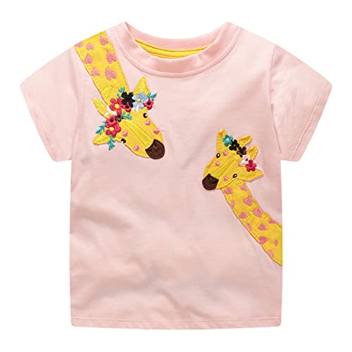 Image of Toddler Girls T-Shirt Short Sleeve Shirt Unicorn Bunny Print Cute Summer Tops Tees Dinosaur Graphic
