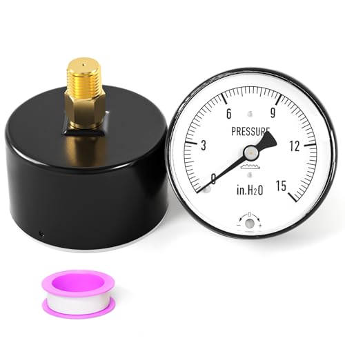 Image of 0-15 in H2O Diaphragm Type Capsule Low Pressure Gauge 2-1 /3 inch Dial Size, 1 /4 inch NPT Back Mount, Adjustable Water Column Gauge, for Pressure Testing with Air, Gas, Water, and Other Liquids