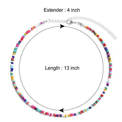 SCIONE Beaded Necklace 10 Pieces Tiny Seed Beaded Necklace Bohemian Hawaiian White Rainbow Adjustable Colorful Necklaces for Women3