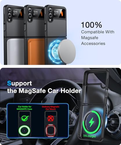 Image of NO.1 Magnetic for Samsung Galaxy Z Flip 4 Case with MagSafe [Translucent Matte] [Anti-Fingerprint][Military Shockproof] Slim Hard Case with Silicone for Samsung Flip 4 Case,Black | [Matte Transparent] [Anti-fingerprint] [Military Shockproof] Slim Hard Case with Silicone for Samsung Flip 4 Case, Black