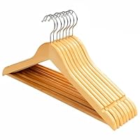 GEEZY Wooden Coat Hangers for Clothes with 360 Degree Rotary Hook, Round Trouser Bar, Shoulder Notches - Durable Natural Wood - Suitable for Coats Jackets Shirts Jeans Trousers Suits Jumpers