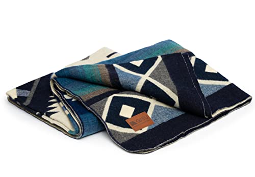 Qisu Wool Blanket Throw | Large, Beautiful, Warm, Variegated, Handmade In Ecuador By Local Artisans |94″ X 78″| Ultra-Soft, Hypoallergenic & Breathable | Non-Itchy Or Scratchy Fabric (Blue Pyramid) #TOP4