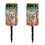 Uorisanigo Chihuahua Personalized Solar Outdoor Lights for Dog Pet Memorial Solar Lights Warterproof Cemetery Decorations for Grave Automatic Solar Light Sympathy Gifts 2 Pcs
