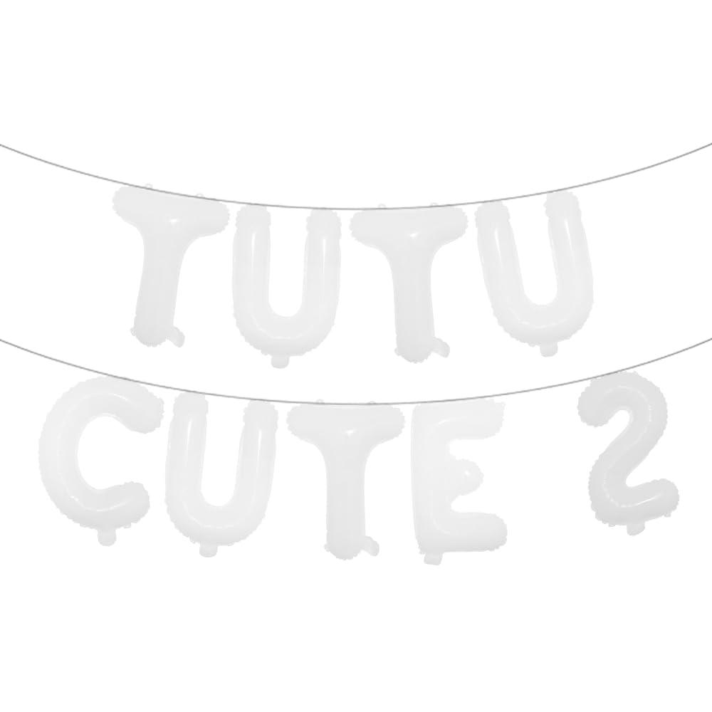 2nd Birthday Party Decoration for Girls Two Two Cute Birthday Decoration with TU TU Cute Banner Foil Balloon for Girl Party (TUTU CUTE 2 White)